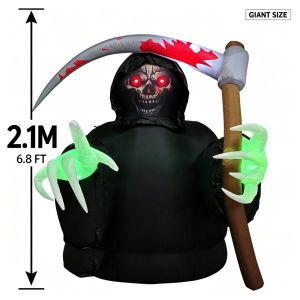Halloween Inflatable Grim Reaper 6.8FT Blow‑Up Skeleton Ghost With LED Red Eyes Green Claws for Yard Garden Outdoor Party Decor