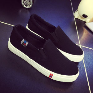 Spring 2025 New Lazy One-Step White Canvas Flat Bottom Casual Shoes Womens Low Cut round Toe Rubber Sole Sweet Style Pure Color