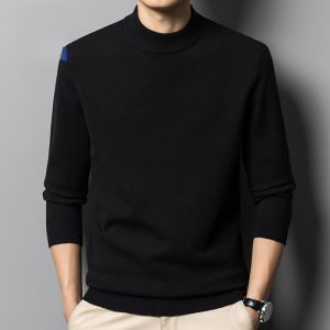 ROMON | Lormen Mens Knitted Sweater Winter New Style Half High Collar Red Wool Blend Cashmere Dragon Year Fashion Casual Loose Fit