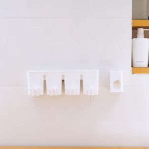 Drainage Toothbrush Holder with Toothpaste Dispenser Set Wall Mounted Punch Free Toothbrush Holder Toothbrush cup for couples