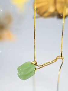 24k Saudi Gold Pawnable Legit Necklace for Women Original Premium Unfade Not Allergic Natural Hetian Jade Opal Pendant Chain Jewellery