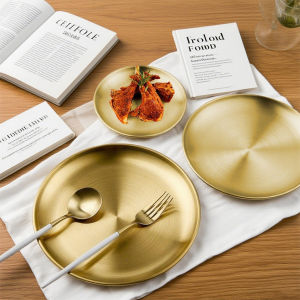 จานสแตนเลส จานบาร์บีคิวสไตล์เกาหลี จานสลัด จานผลไม้ จัดเก็บและทำความสะอาดง่าย ขอบม้วนหนา