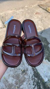 SANDAL JELLY WANITA EMPUK KARET SELOP MOTIF FLAT RUBBER NYAMAN & ANTI SLIP