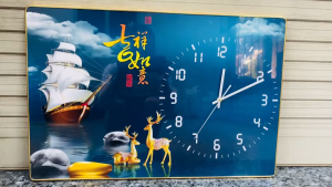 (ẢNH THẬT) Tranh đồng hồ treo tường thuận buồm xuôi gió 5 trang trí phòng khách TDH05