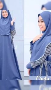 Gamis Anak Perempuan Tanggung Usia 4-15 Tahun Cindy Syari Muslim Remaja Plus Hijab Crinkle Airflow Mix Katun Kotak Variasi List Pita