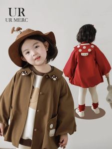 Fashionable Spring Autumn Girl Jacket Loose Doll Collar Hooded Top Korean Style Childrens Outerwear Windbreaker Trendy