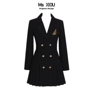 Ms Xidu Korean Drama School Flower Female Owner Preppy Style Business Suit and Dress Female Autumn Long Sleeves Cinched Pleated Short Skirt