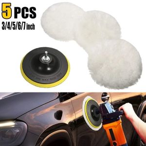 5PCS 3/4/5/6/7 Car Polishing Pad Set Wool Buffing Wheel Tool 3/4/5/6/7 inch Drill Polish Disc Kit for Car Polisher Auto Paint Waxing Care