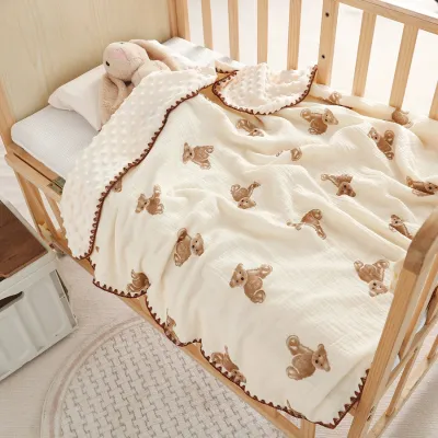 MILLZA Soft Baby Blanket Doule Side Muslin Cotton Blankets with Dotted Fleece Backing for Newborn Boy Girl