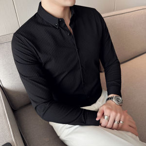 Áo Sơ Mi Nam Dài Tay Sọc Thoải Mái Mặc Bên Trong Thời Trang Phong Cách Đô Thị Thanh Niên Polyester Xay Sắt Miễn Phí Điều Trị Tất Cả Các Mùa