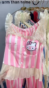 Bộ dài tay tiên Lụa Latin phối voan tơ có mútbo chun co giãn quần có túi may kỹ phom dưới 58kg