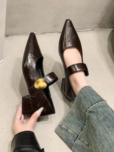 YX | Pointed Toe Thick Heel Mary Jane Anti-slip Shoes