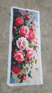 THÊU SẴN Tranh thêu chữ thập thành phẩm hoa mẫu đơn 180*75cm - thêu kín