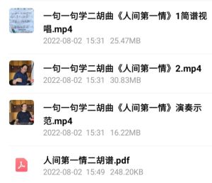 USB版二胡乐曲歌曲考级曲教学视频 114首+23首。(USB内含曲谱)