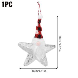 Sparkling Sequined Star Santa Claus Hanging Ornament Cartoon Gnome Pendant DIY Five Pointed Star Christmas Tree Decor