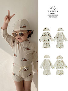 Quick Dry Long Sleeve Childrens Swimsuit 2025 New Style Baby Swimwear INS Trend Boys Two-Piece Waterwear Sunscreen Protection