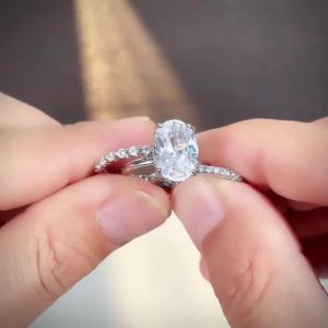 Huitan 3Pcs/Set Women Charming Ring Inlaid Shining Oval Cubic Zirconia Fashion Party Accessories Chic Noble Jewelry for Wedding