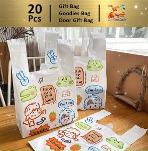 Gift Bag 20pcs Goodies Bag Door Gift Birthday Wedding Party 102 How Are You Cartoon Pattern Plastic Bag Food Grade Portable Convenience Bag 礼物袋礼品袋购物袋.