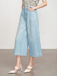 La Chapelle | Summer Washed High Waist Flared Slim Fit Straight Jeans Cropped