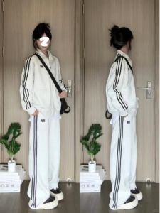 American Style Casual Sportswear Set for Women Spring Autumn Loose Street Pattern Hoodie Long Pants Two-Piece Suit Cotton Zipper