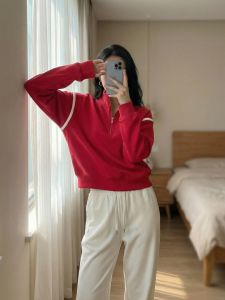 HANCHUN | Áo Hoodie Ngắn Đỏ Thời Trang Giảm Cân cho Trang Phục Năm Mới