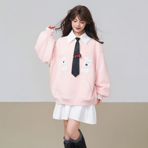 KEIKO | Áo Sweater Dáng Rộng Thiết Kế Trẻ Trung Có Lót Nỉ Màu Hồng Phong Cách Ngọt Ngào cho Nữ