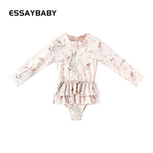 Adorable Princess Style Long Sleeve Baby Girls Swimsuit Thermal Spring Swimming Costume Infant Swimwear Polyester Spandex Blend