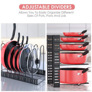 Kitchen Pot Rack Pan Organizer Rack ​for Cabinet2/3/4 Tiers Draining Pans Organizer Adjustable Stand Storage Rack Floor Cabinet Inner Pot Dish Racks Rack Dapur