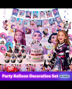 【SG Ready Stock】K-Pop Demon Hunters Birthday Party Ballon Set★Party Supplies✅Disposable Plates/Cups/Napkin/Table Cloth/Banner/Backdrop/Gift Paper Bag✅