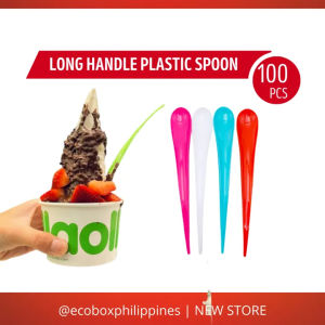 [Same Day Ship] 100Pcs/Pack Disposable Plastic Dessert Spoon Plastic Yogurt Spoon Ice cream Spoon Teardrop Shape Spoon For ice cream Milkshake Cake HaloHalo