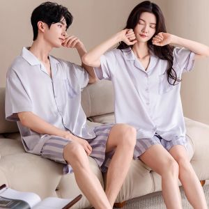 Miiow | Ice Silk Pajamas Short Sleeve Short Pants Lightweight Summer Home Clothes For Couples Cat Person Brand 2025 New Style Polyester Fiber