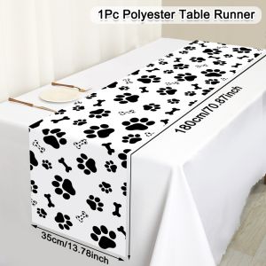 Pet Dog Paw Table Runner Puppy Themed Birthday Party Decorations Table Cover for Pet Paw Birthday Party Supplies Tablecloth