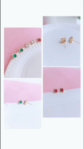 Khuyên tai nụ đính đá cz zircon hình vuông nhiều màu nhỏ xinh dễ thương sáng lấp lánh phụ kiện trang sức style kpop