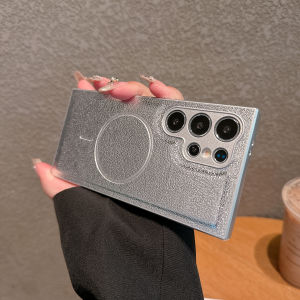 Luxury Leather Texture Magnetic Matte Case For Samsung S25 S24 S23 Ultra Plus For Magsafe Camera Protection Shockproof Cover