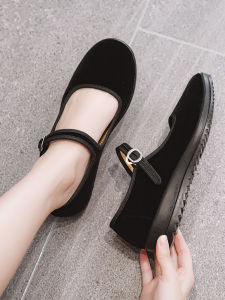 Black Work Shoes for Women Spring Autumn Wear Resistant Slip on Shoes Hotel Employees Maternity Shoes Beijing Traditional Cloth Shoes