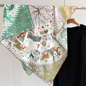 New 110cm Square Real Silk Scarf 100% Mulberry Silk Hand Rolled Edge Large Shawl Wrap Double-sided Print Bandana Pashmina Poncho