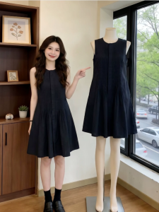 Black Sleeveless Slim Fit Large Size Dress