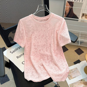 ฤดูร้อนออกแบบลูกไม้สดแขนสั้นเสื้อยืดผู้หญิงหลวม Fit Cotton NYLON Crewneck TOP Plant Florals รูปแบบ