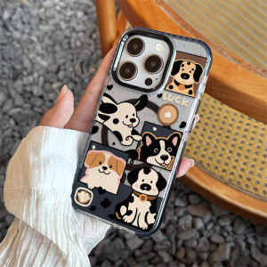 Fun Doodle Dog Magnetic Attraction Transparent Apple 17Promax New iPhone 17 Black Edge Artistic Protective Phone Case for Couples