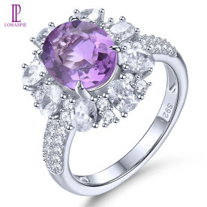 Lohaspie Jewelry Pure 6.5 Carats Ring Silver 925 Original Sale Natural Amethyst Blue Topaz Garnet Ring Real Gem Stone Ring 925 Silver Ring With Stone Wedding Ring For Women Jewelry