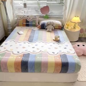 Ins Girl Snowflake Bed Sheet Single-Piece Thickened Simmons Mattress Cover Cartoon Bedspread Fitted Bed Sheet