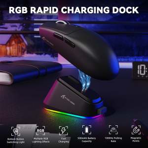 ATTACK SHARK | ATTACK SHARK G3 PRO Wireless Gaming Magnetic Charging Dock Mouse62g Lightweight PAW33111000Hz Tri-Mode 2.4G Wireless/Bt