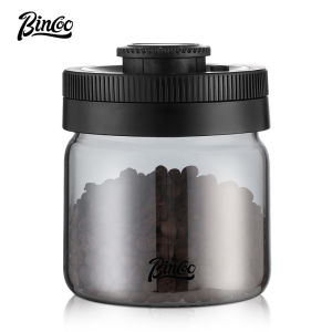 BINCOO Storage Jar Grey Glass Vacuum Coffee Bean Canister Sealed Tank Press Type 400ML/800ML/1200ML