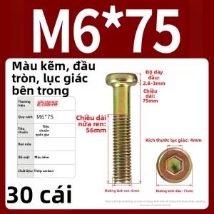 BAIRUITE | Ốc Vít M6 Đầu Tròn Phẳng Lục Giác Nghiêng Đầu Chữ Thập Nửa Dây