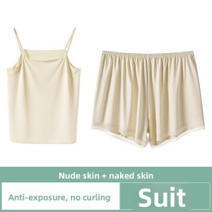 MiiOW | Black Ice Silk Safety Pants Womens Summer Thin Seamless Underwear Anti-Light Short Pants Home Sleepwear Polyester Spandex Blend