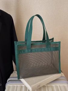 Lightweight Breathable Mesh Shopping Bag Casual Beach Bag Large Capacity Toiletry Bag Tote Bag Open Top Shopping Bag