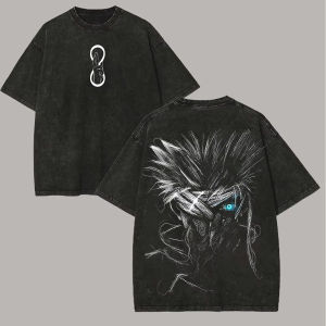 Bandai | Satoru Gojo T Shirt Jujutsu Kaisen Men Vintage Acid Wash Six Eyes Unlimited Void Anime Graphic Streetwear Cotton Tees Breathable