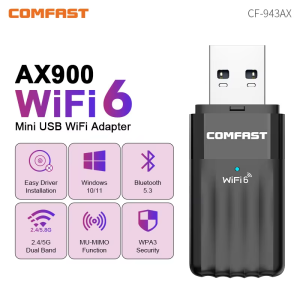Comfast | COMFAST Bluetooth 5.3 WiFi 6 Dongle AX900 USB WiFi Adapter Driver Free 2.4GHz&5.8GHz Wireless Receiver For PC/Laptop Win10/11