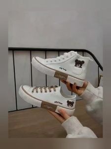 EL STORE - Sepatu Kets Bahan Kanvas Kualitas Impor Motif Teddy Line Brown