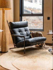PURPLE LEAF | Vintage Purple and Black Leather Designer Single Sofa Chair